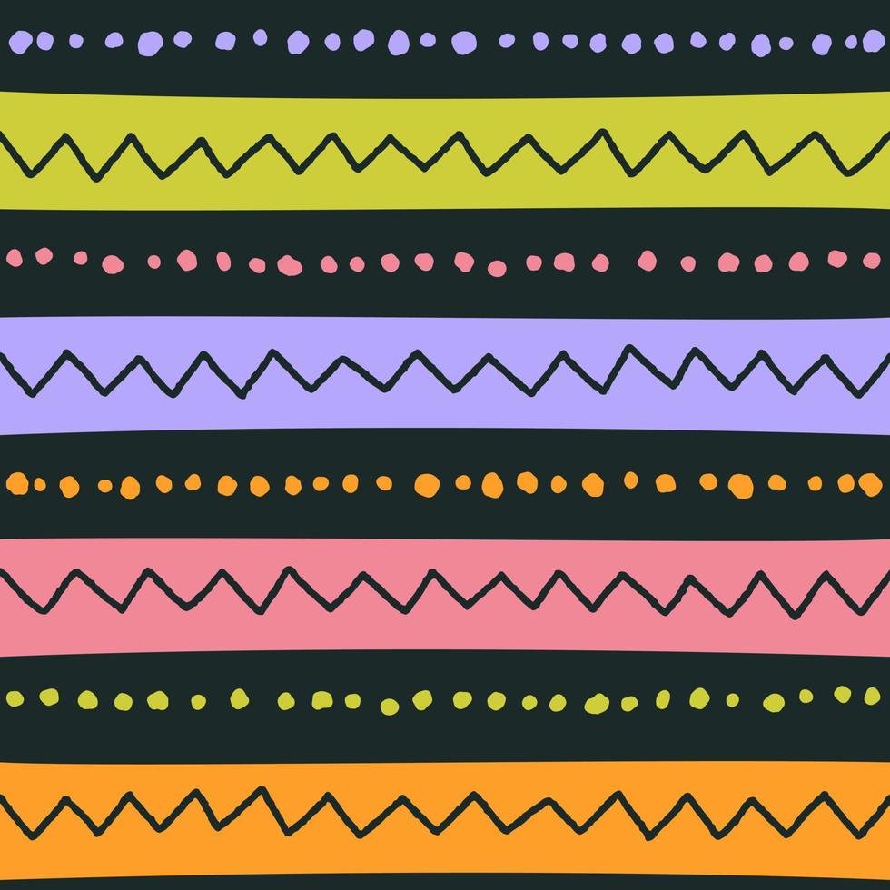 Ethnic Tribal Geometric Folk Indian Scandinavian Gypsy Mexican Boho African Ornament Texture Seamless Pattern Zigzag Dot Line Horizontal Stripes Color Print Textiles Background Vector Illustration