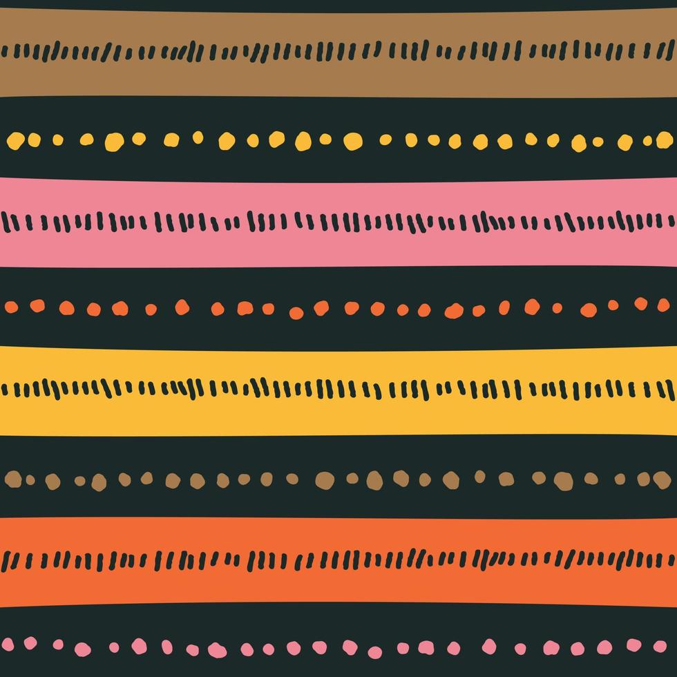 Ethnic Tribal Geometric Folk Indian Scandinavian Gypsy Mexican Boho African Ornament Texture Seamless Pattern Zigzag Dot Line Horizontal Stripes Color Print Textiles Background Vector Illustration