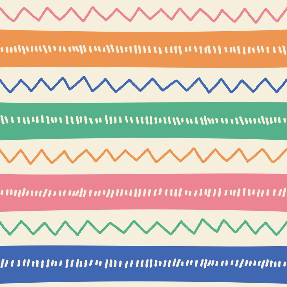 Ethnic Tribal Geometric Folk Indian Scandinavian Gypsy Mexican Boho African Ornament Texture Seamless Pattern Zigzag Dot Line Horizontal Stripes Color Print Textiles Background Vector Illustration