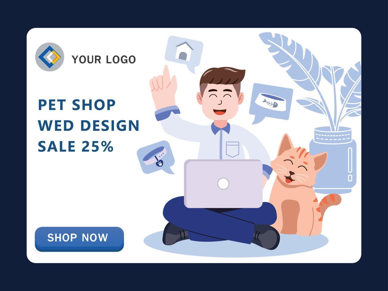 hombre de negocios comprando tienda de mascotas, aplicación digital de tienda de mascotas en línea en un móvil, ilustración de vector de personaje de dibujos animados.