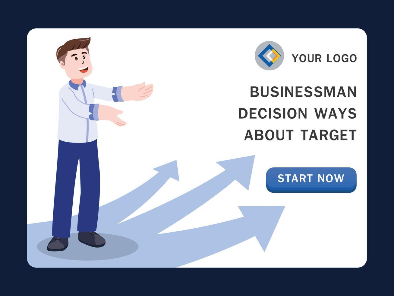 Businessman decision ways about target, choices, making decision of development. Solution choice of way, cartoon character vector illustration.