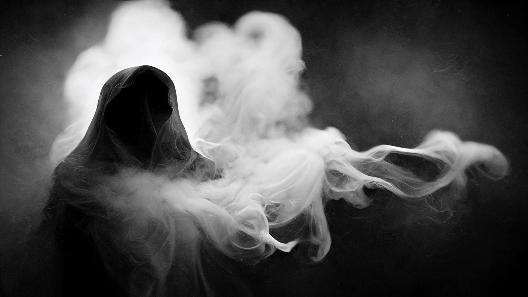 Abstract ghost devil in smoke black and white, halloween and creepy concept, digital art photo