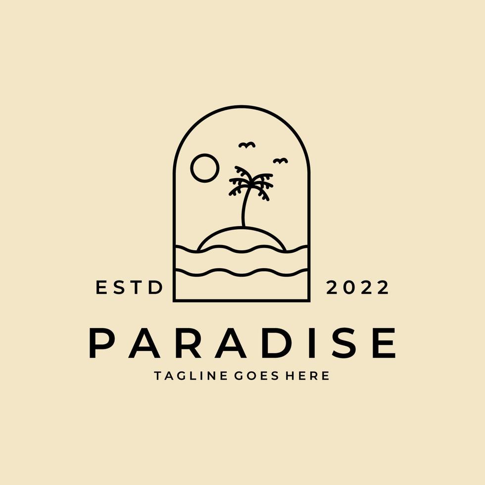 diseño minimalista del vector del logotipo de la insignia de la palmera de la playa del océano de la isla