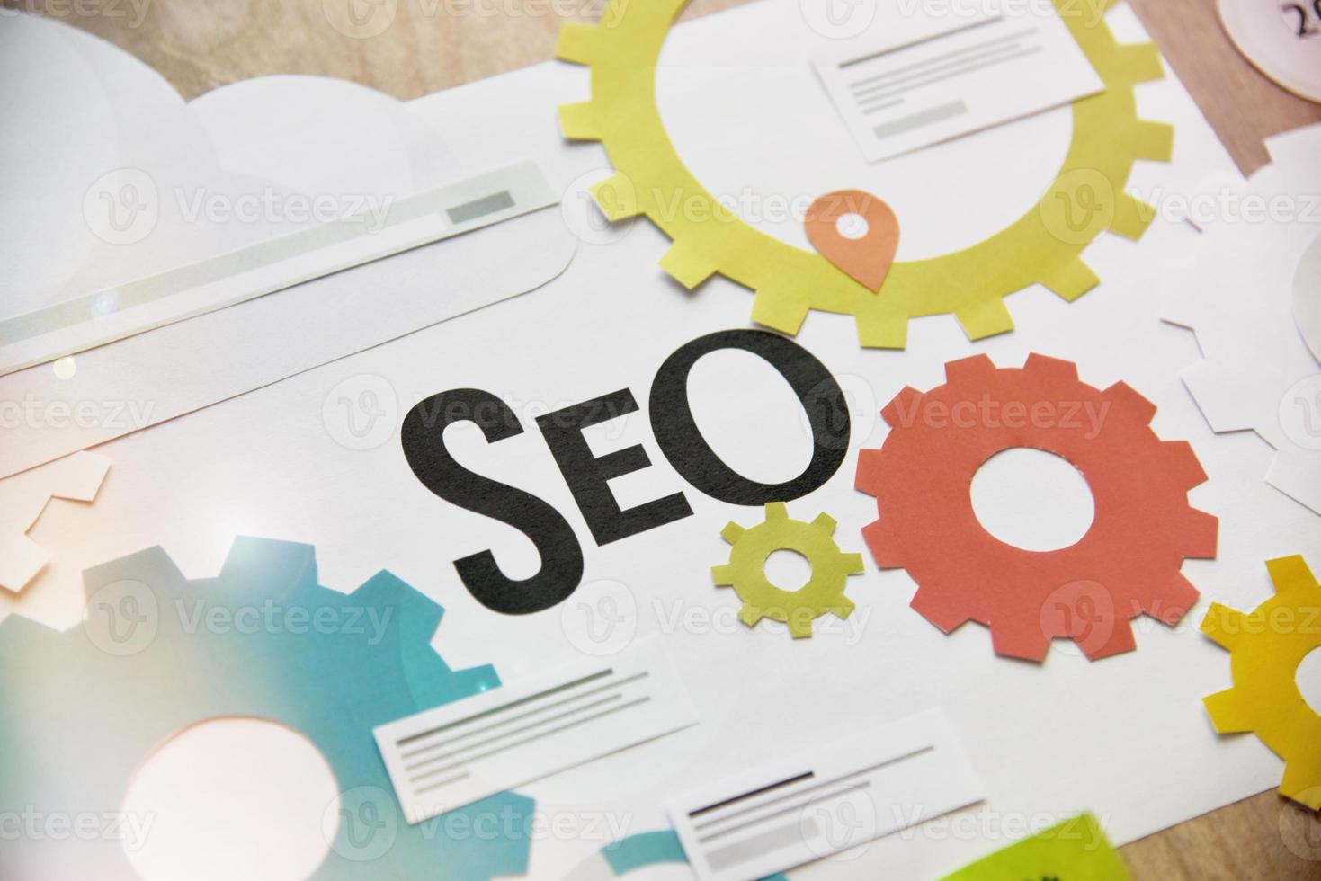 Website development and SEO concept. Concept for website and mobile website development and optimization, app development, responsive design optimization, social media and network, cloud computing. photo