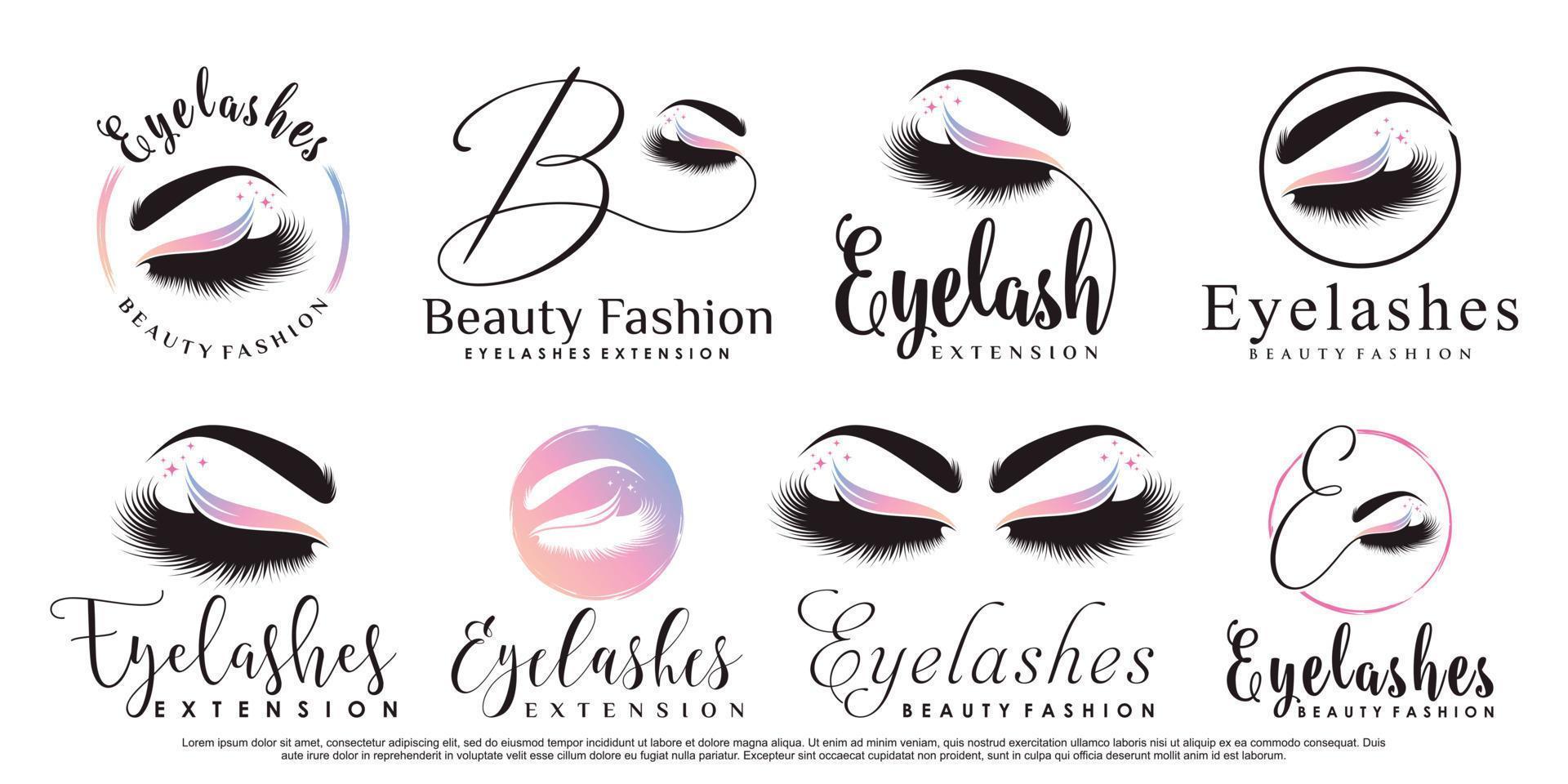 Set of eyelash extension logo design for beauty icon with creative element concept Premium Vector