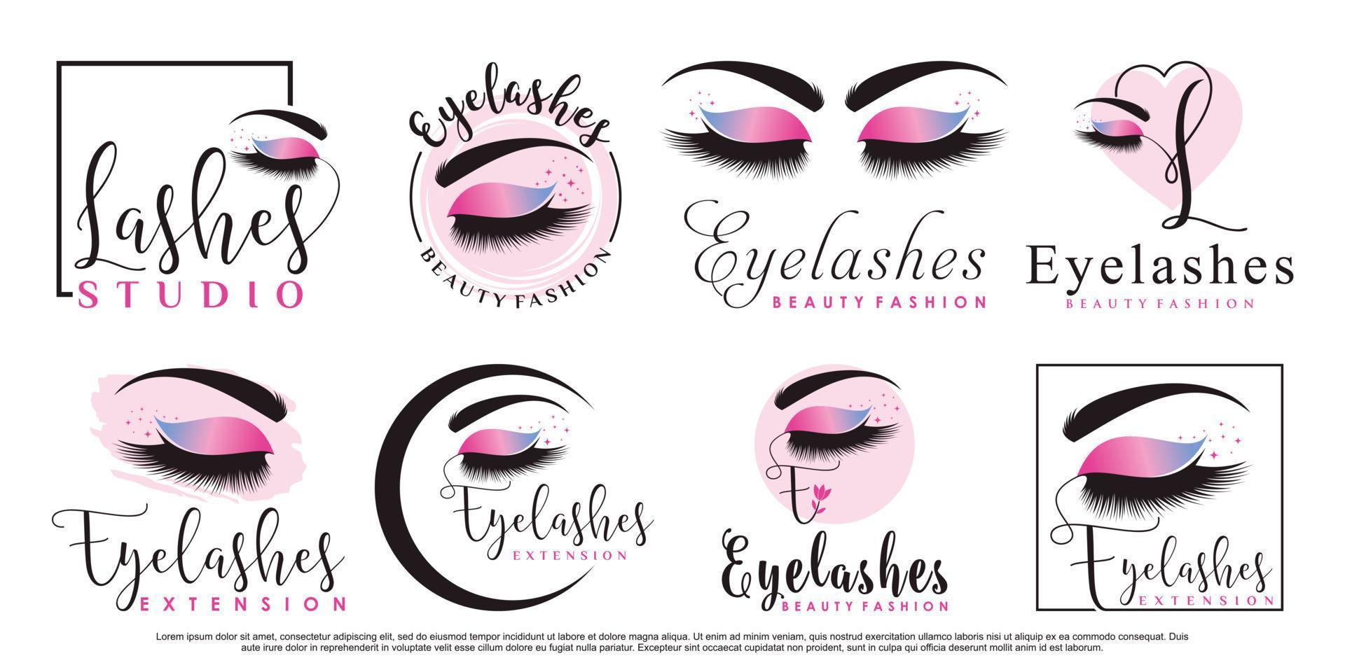 Set of eyelash extension logo design for beauty icon with creative element concept Premium Vector