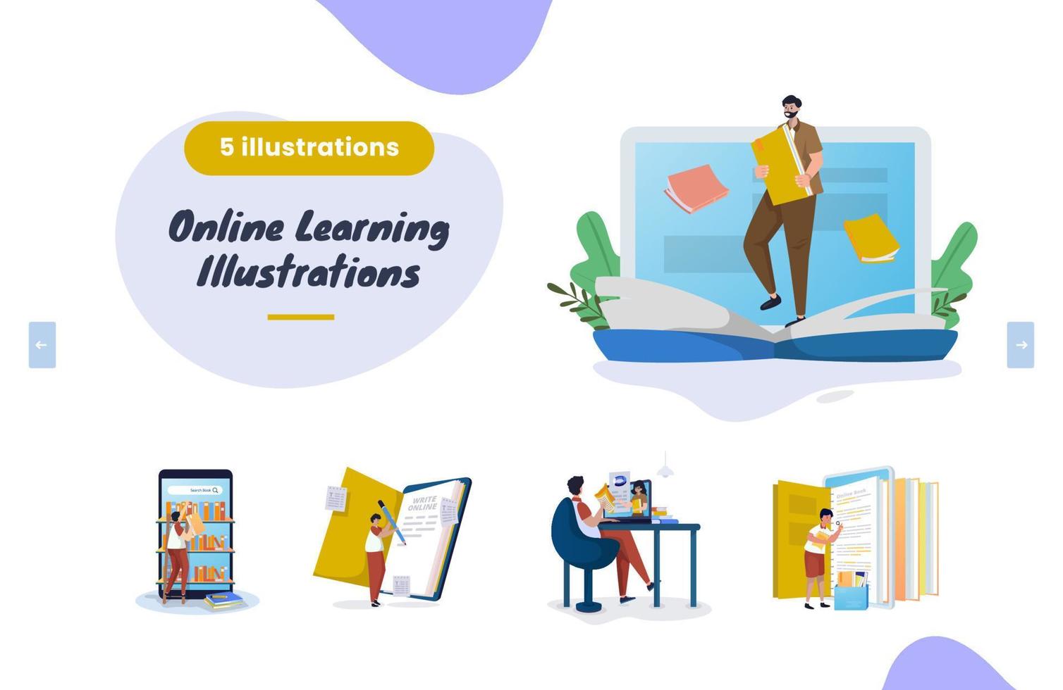 Flat design online learning illustration pack vector