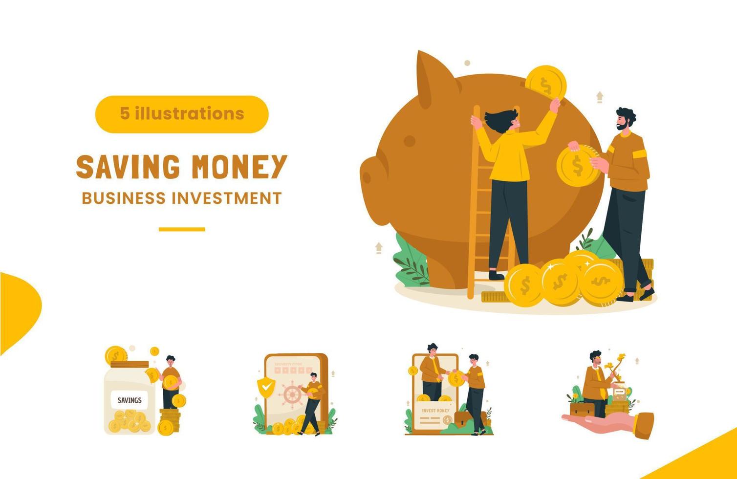 Saving money and business investment illustration bundle pack vector