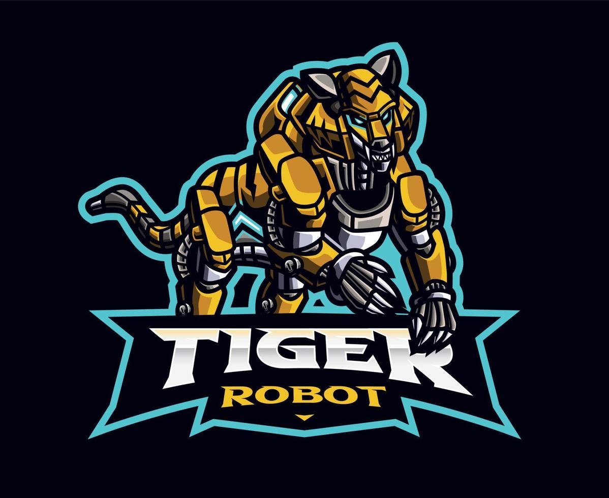 Tiger robot mascot logo design vector