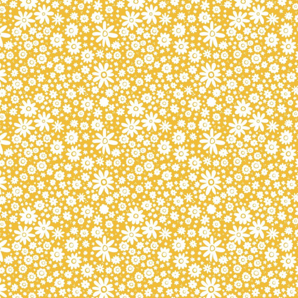 Small white flowers on blue background vector seamless pattern. Vintage floral background. Seamless vector pattern for design and fashion prints. Ditsy style.