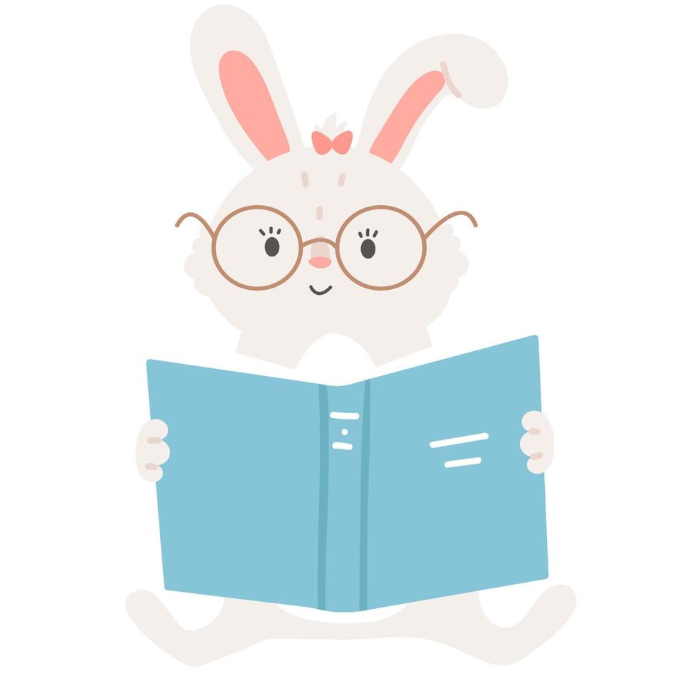 libro de lectura de conejo con gafas vector