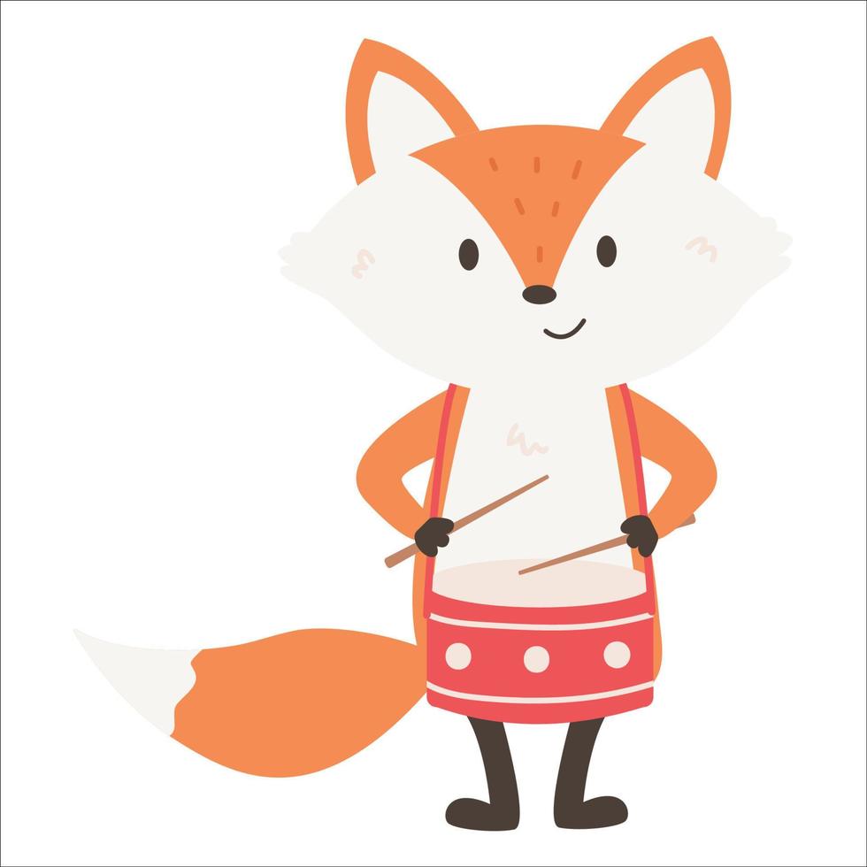 Fox playing drum with sticks vector