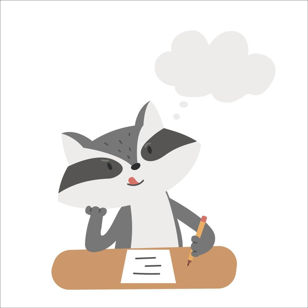 raccoon with pen and paper and bubble speech vector