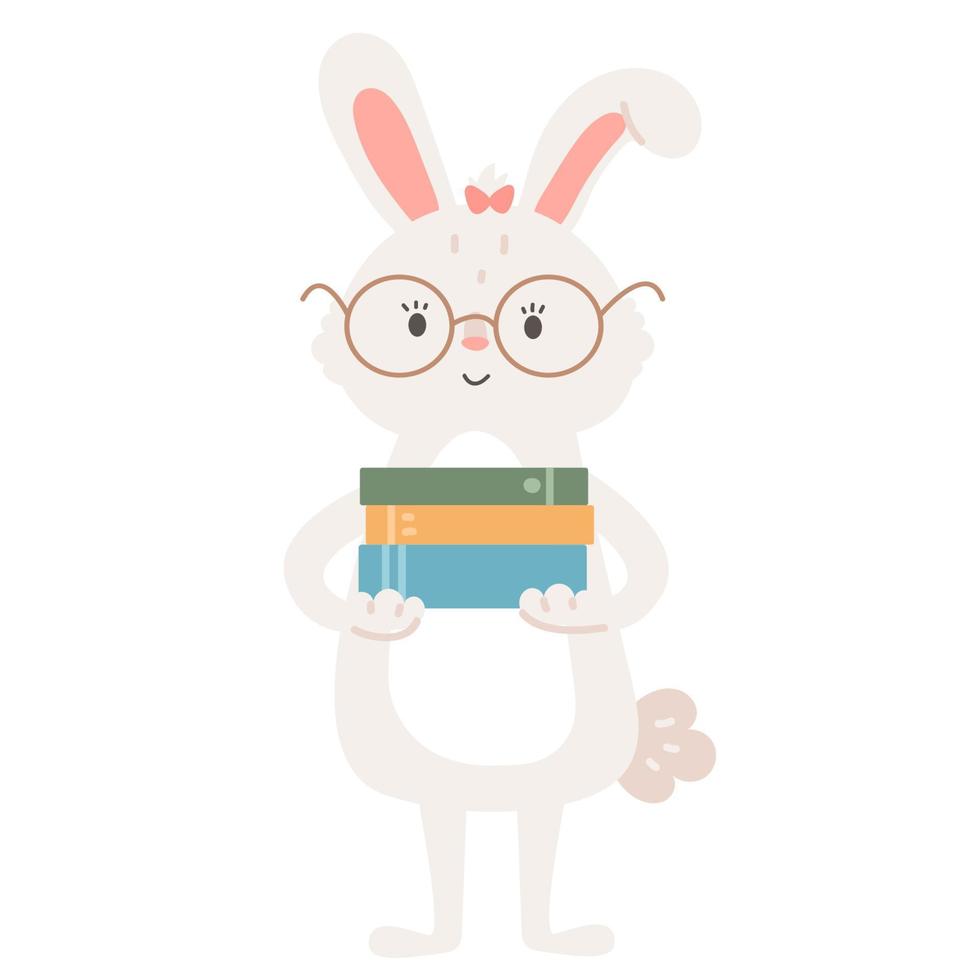 Rabbit with glasses and books vector