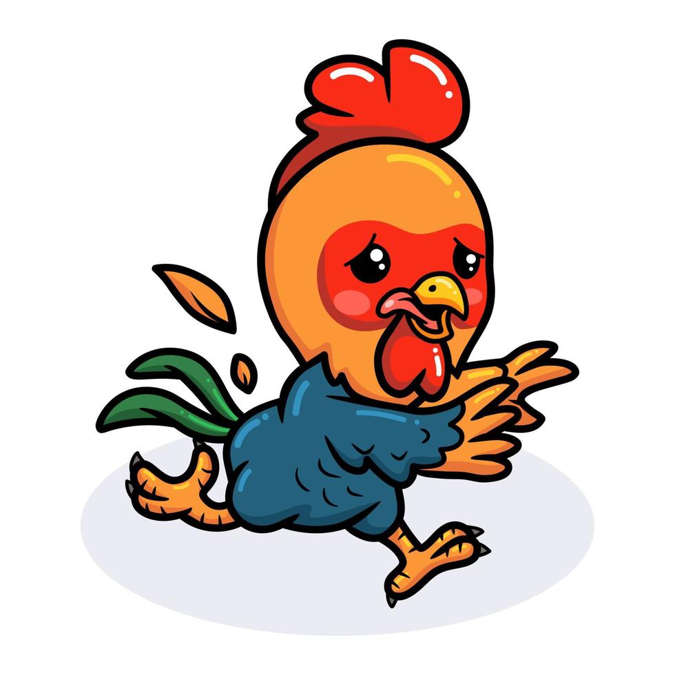 Cute little rooster cartoon running vector