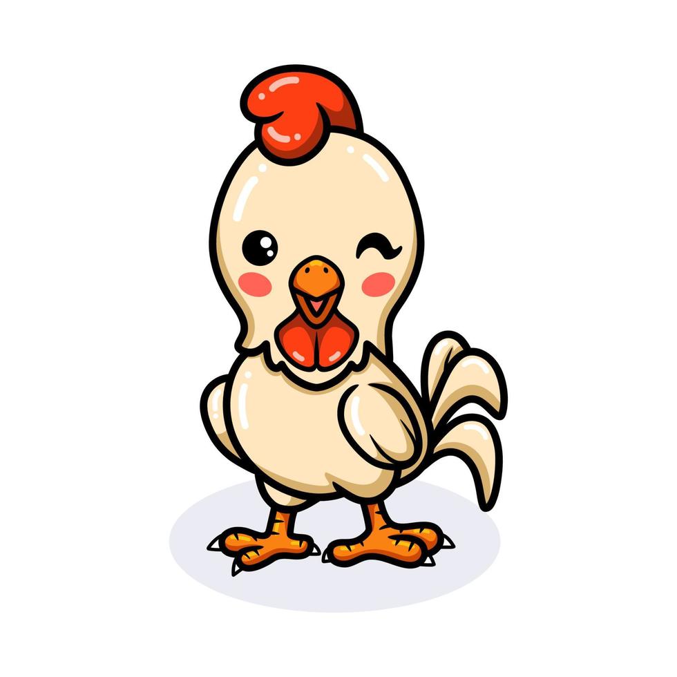 Cute little rooster cartoon winking eye vector