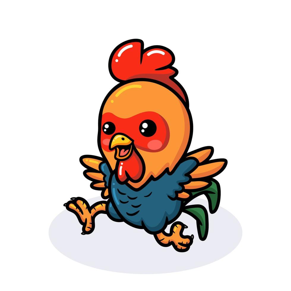 Cute happy little rooster cartoon running vector