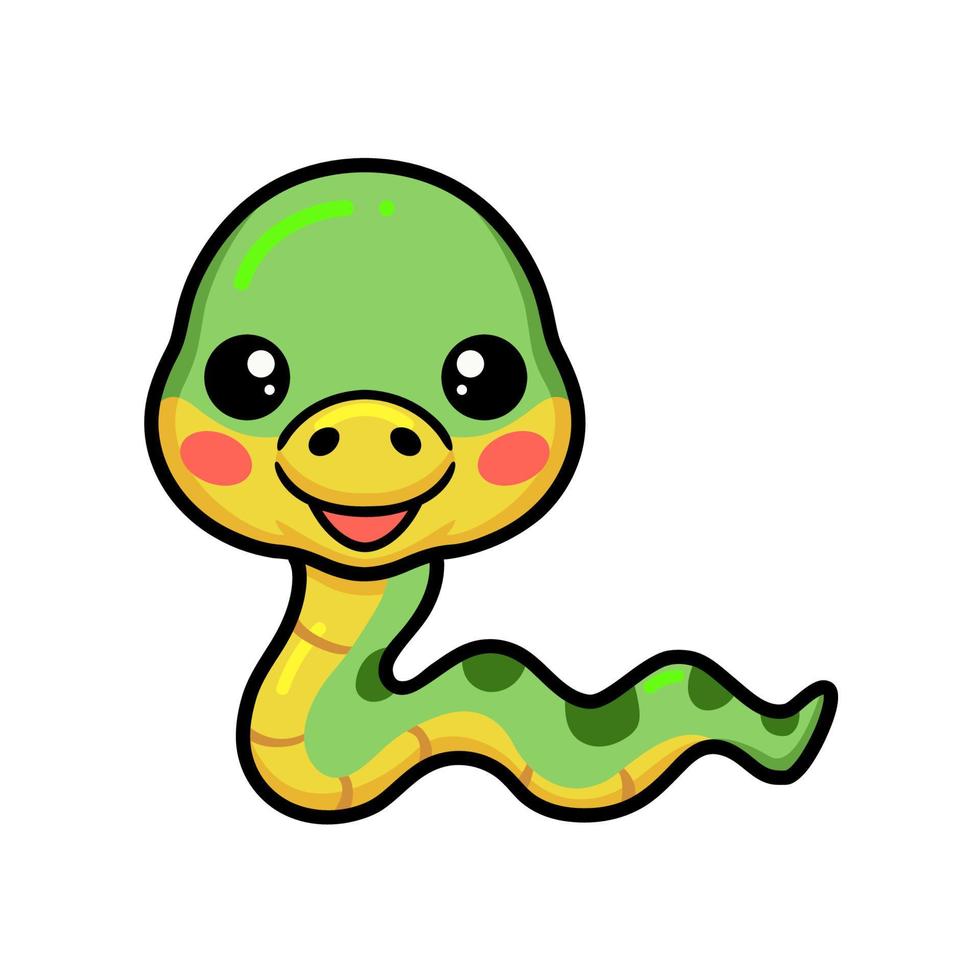 Cute little green snake cartoon vector