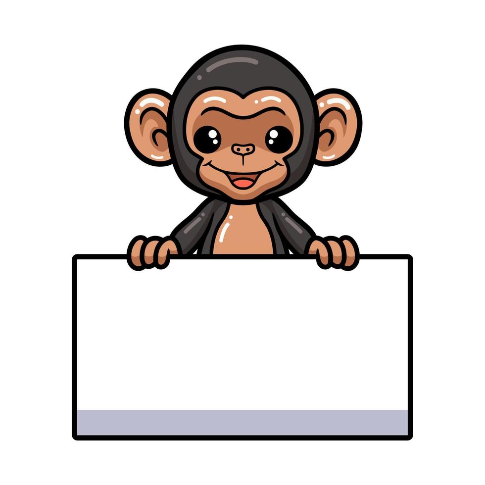 lindo, bebé, chimpancé, caricatura, con, muestra en blanco vector