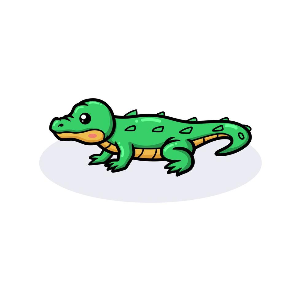 pequeño y lindo dibujo animado de cocodrilo verde vector