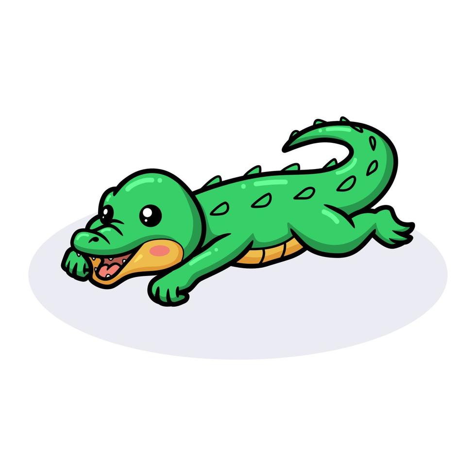 pequeño y lindo dibujo animado de cocodrilo verde vector