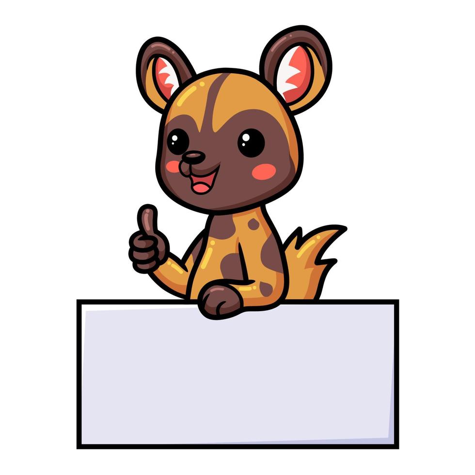 Cute wild dog cartoon with blank sign and giving thumbs up vector