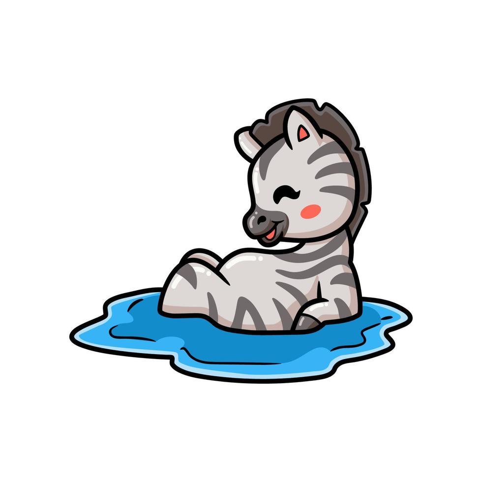 Cute little zebra cartoon playing on water vector