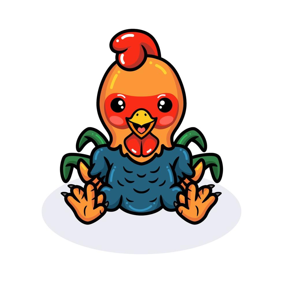 Cute happy little rooster cartoon sitting vector