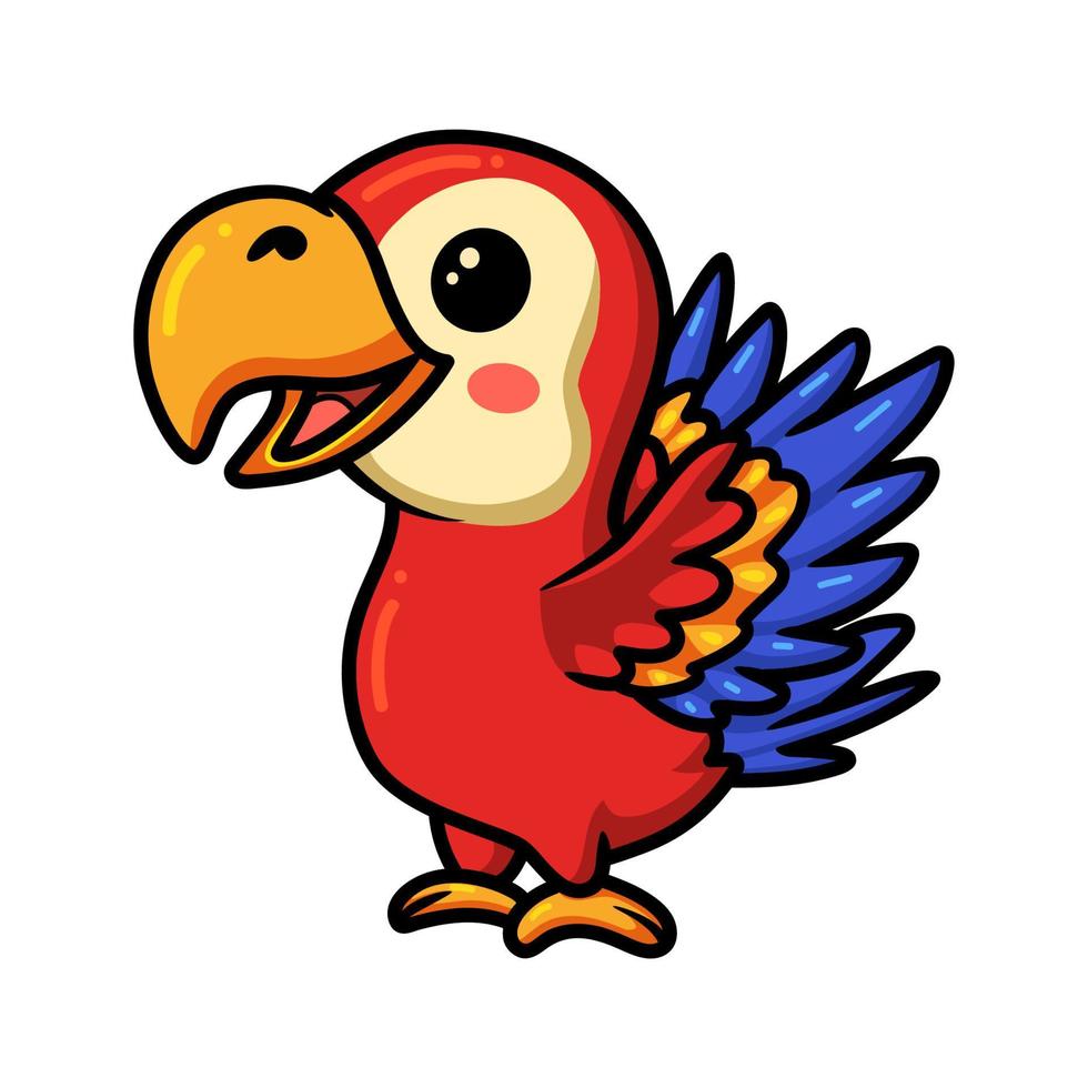 Cute red little parrot cartoon vector