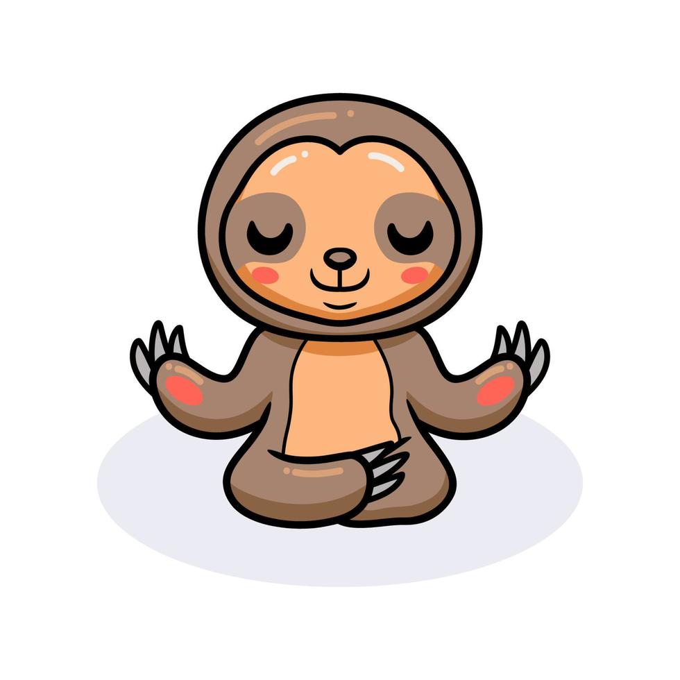 dibujos animados lindo bebé perezoso meditando en posición de loto vector