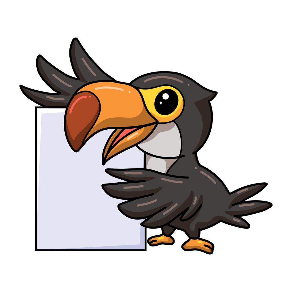 Cute little toucan bird cartoon with blank sign vector