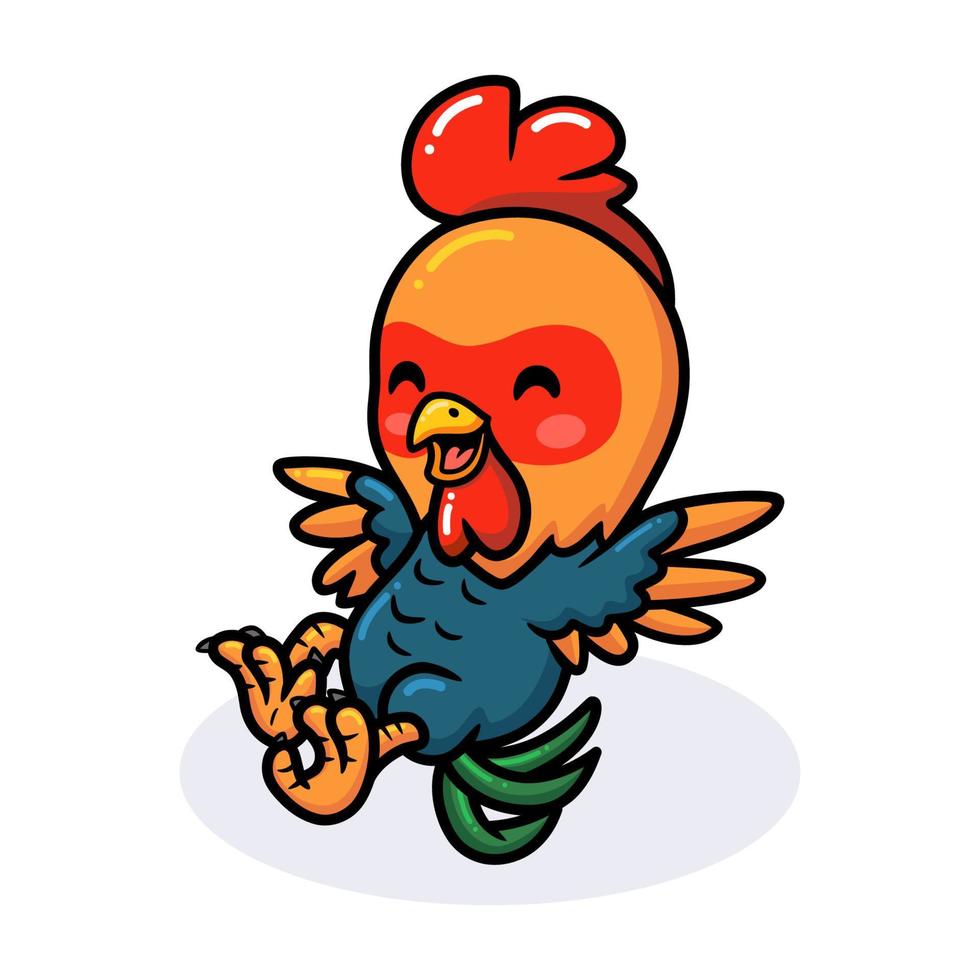 Cute happy little rooster cartoon vector