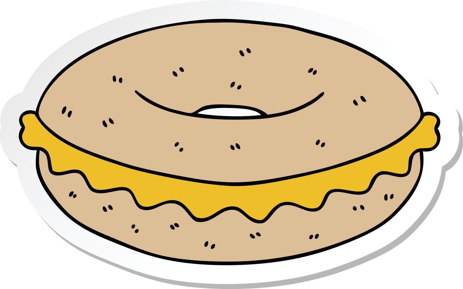 pegatina de un peculiar bagel de queso de dibujos animados dibujados a mano vector