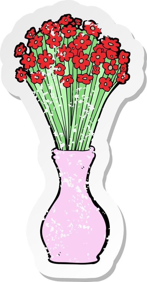 pegatina retro angustiada de una caricatura de flores en maceta vector