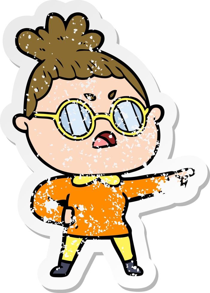 distressed sticker of a cartoon annoyed woman vector