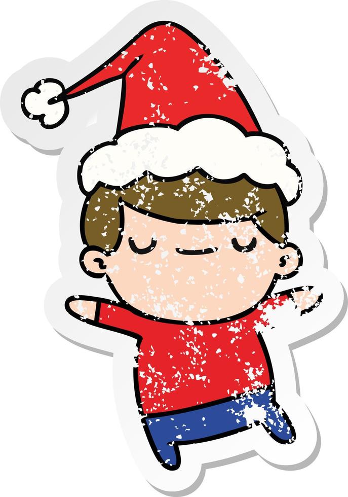 christmas distressed sticker cartoon of kawaii boy vector