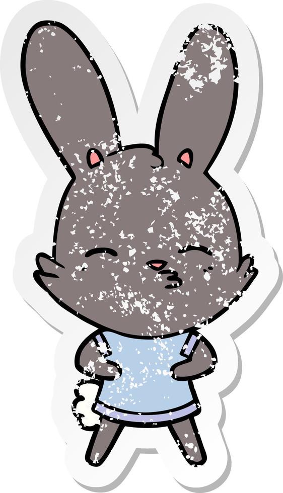 distressed sticker of a curious bunny cartoon vector