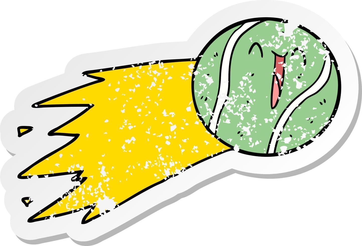 distressed sticker of a flying tennis ball cartoon vector