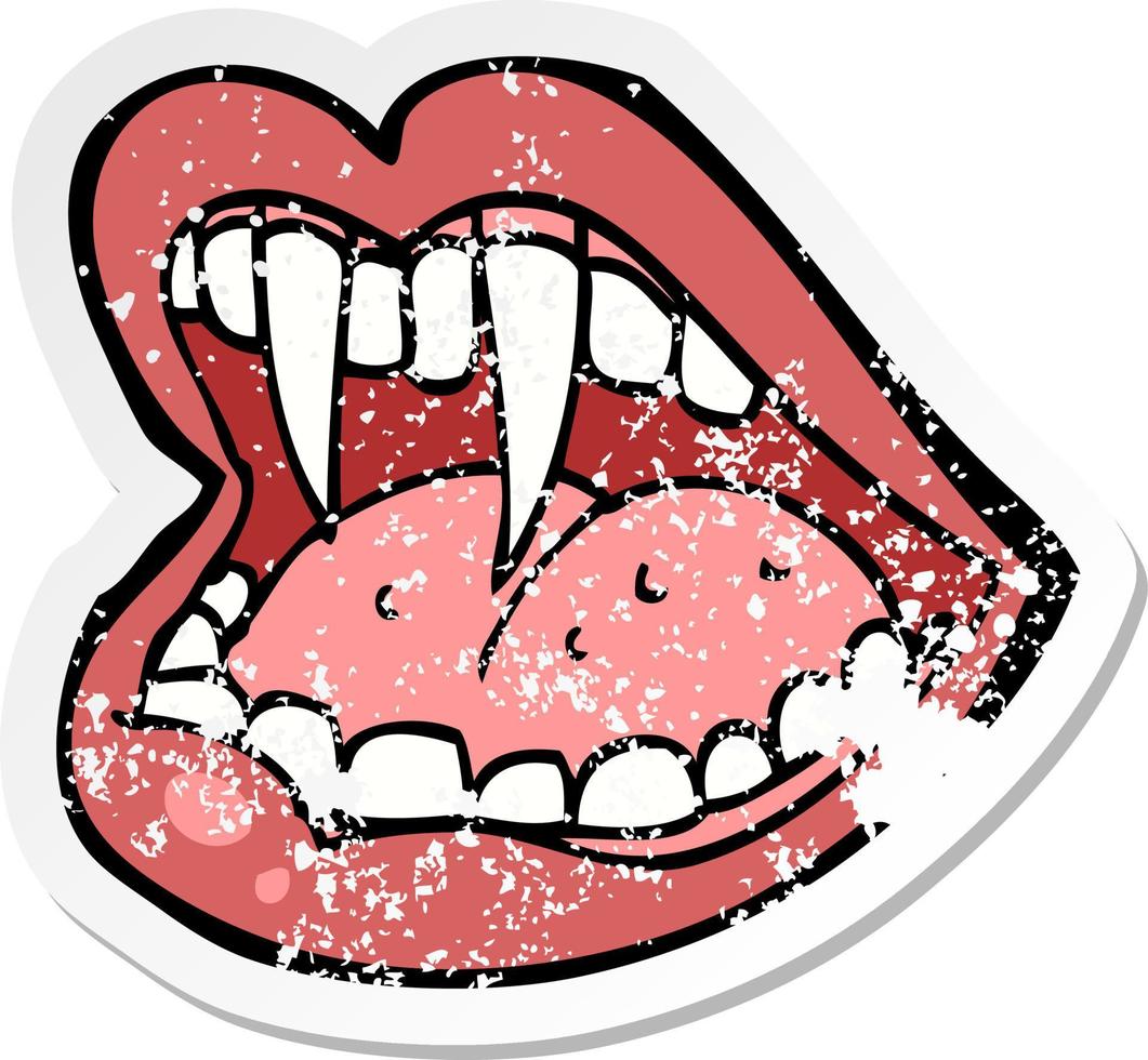retro distressed sticker of a cartoon vampire mouth vector