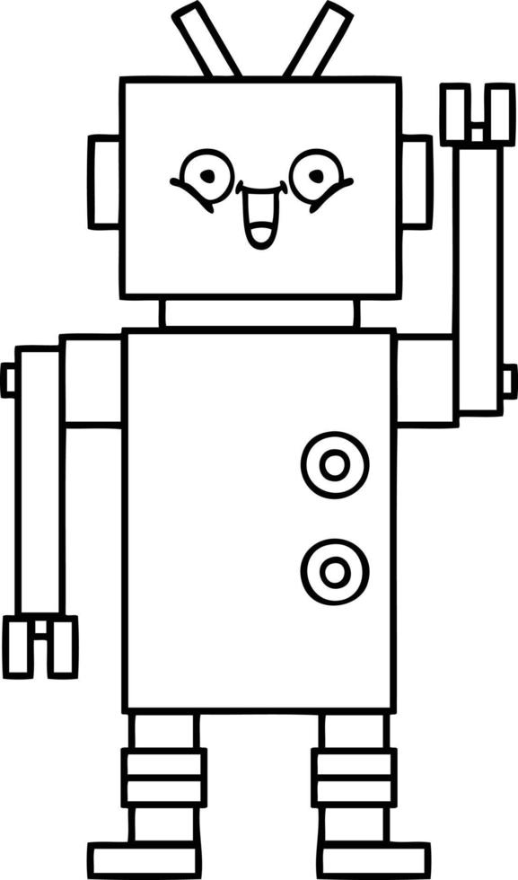 robot feliz de dibujos animados de dibujo lineal vector