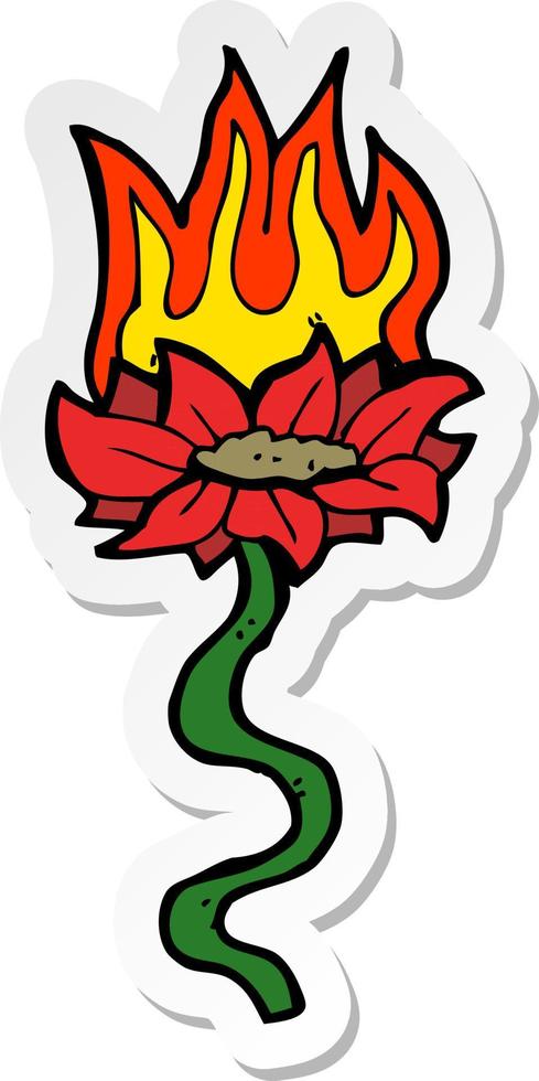 sticker of a cartoon flower on fire vector