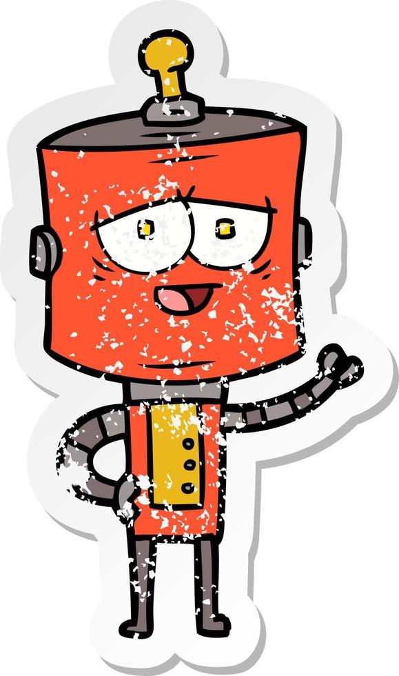 distressed sticker of a cartoon robot vector