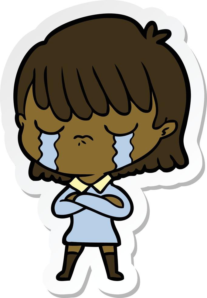 sticker of a cartoon woman crying vector