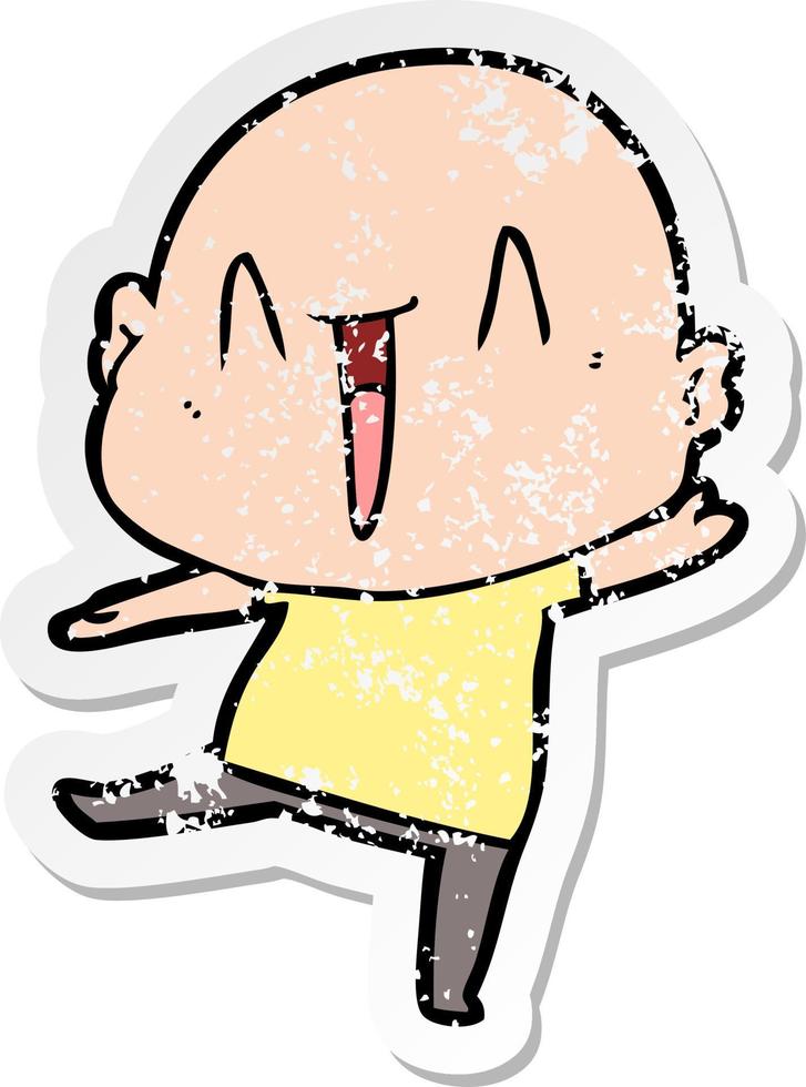 distressed sticker of a happy cartoon bald man vector