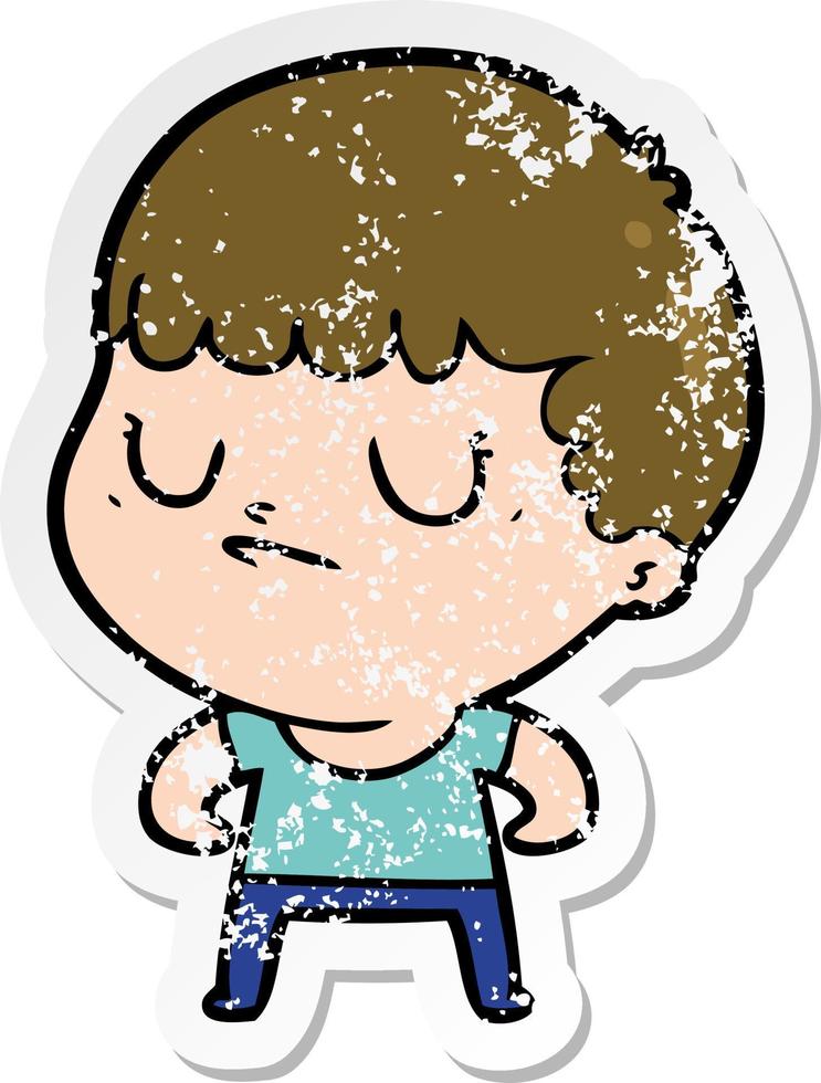 distressed sticker of a cartoon grumpy boy vector