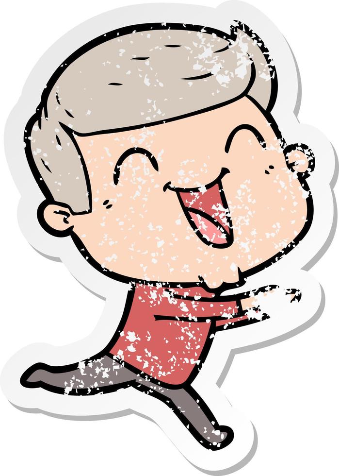 distressed sticker of a cartoon man laughing vector