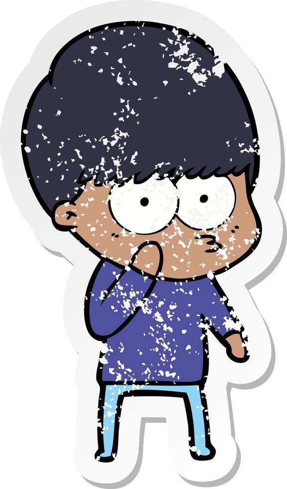 distressed sticker of a curious cartoon boy vector