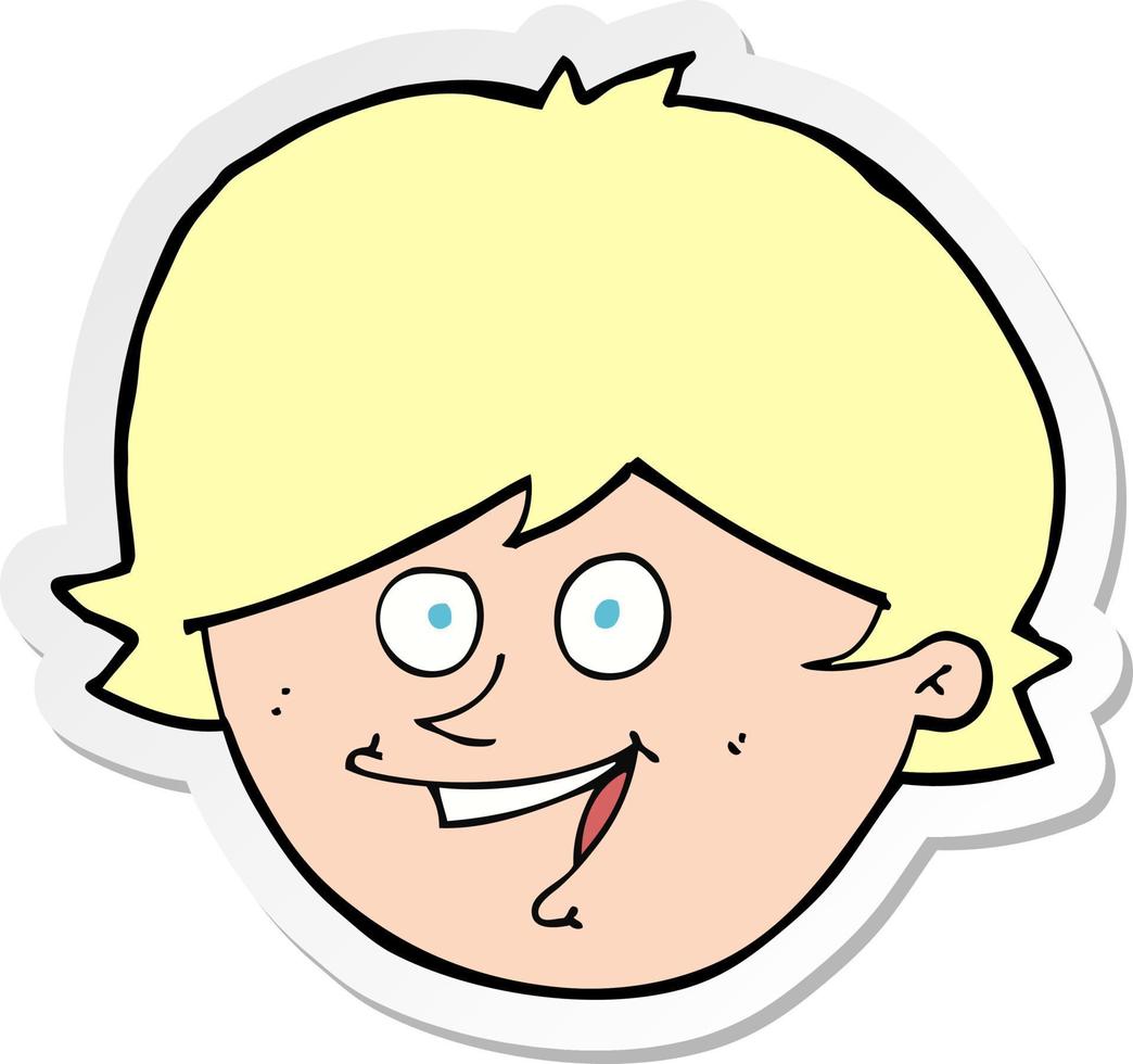 sticker of a cartoon happy boy face vector