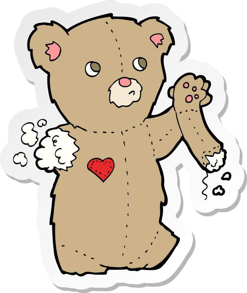 sticker of a cartoon teddy bear with torn arm vector