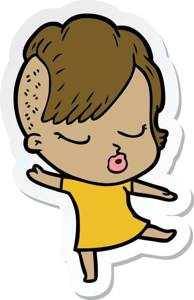 sticker of a cartoon pretty hipster girl vector